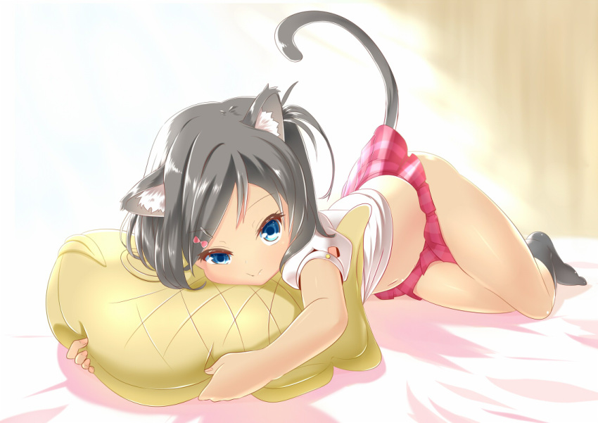 1girl, animal_ears, black_hair, blue_eyes, bra-cky, cat_ears, cat_tail, hentai_ouji_to_warawanai_neko.