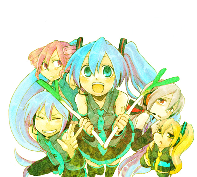 aqua_eyes, aqua_hair, blonde_hair, breasts, detached_sleeves, drill_hair, genderswap, hatsune_miku