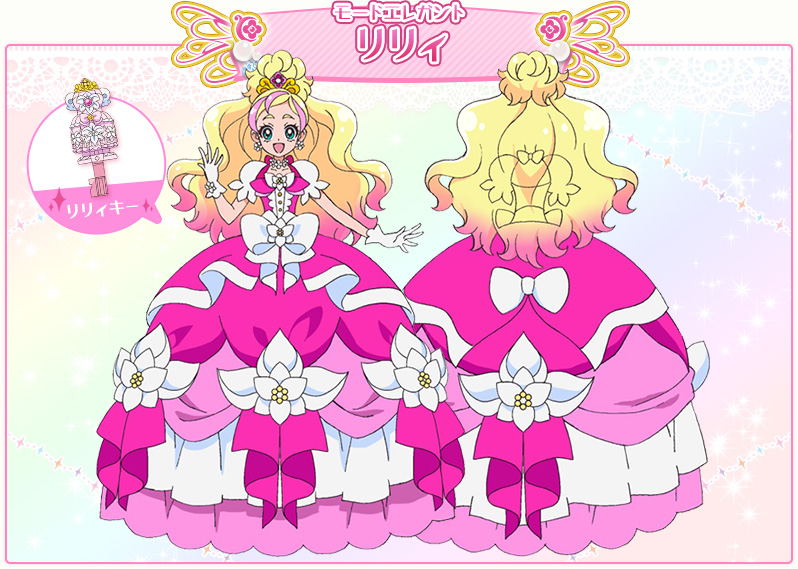 aqua_eyes, back, blonde, cover_image, crown, cure_flora, dress, earrings