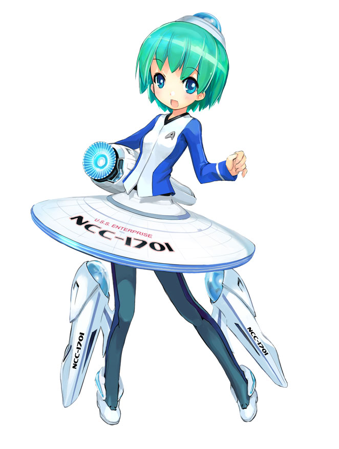 girl_arms, green_hair, hat, mecha_musume, pantyhose, personification, short_hair, star_trek