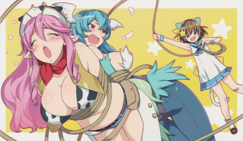 3girls, blue_hair, blush, breasts, brown_hair, etotama, etotama_-_eyecatcher, eyecatch
