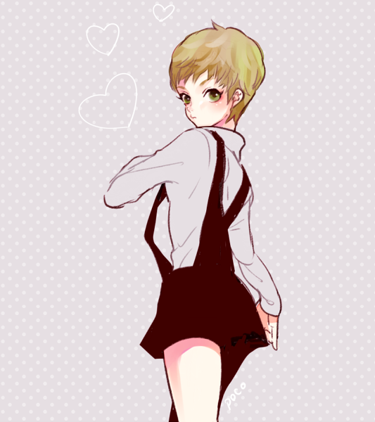 blonde, green_eyes, huang_baoling, overalls, poco_(snsn), short_hair, shorts, tiger_&amp;_bunny
