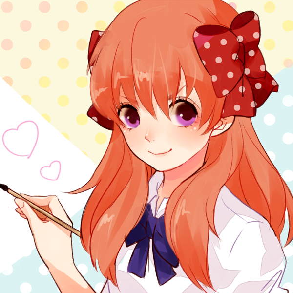 1:1_aspect_ratio, heart, long_hair, monthly_girls'_nozaki-kun, orange_hair, poco_(snsn), ribbon, sakura_chiyo, smile, violet_eyes
