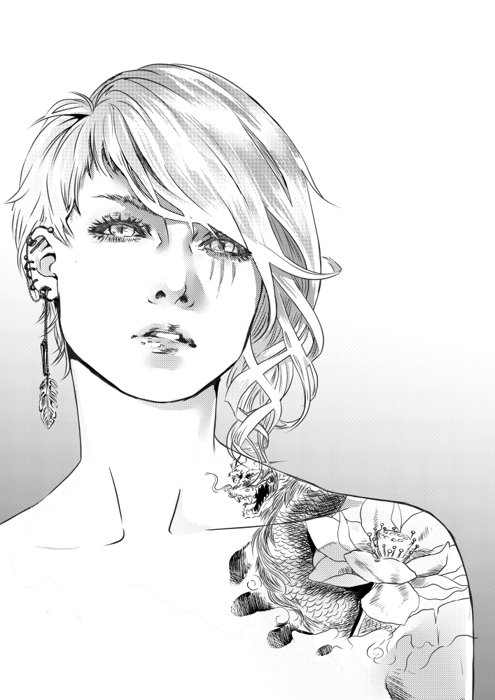 flower, jewelry, jounetsunoakai, light_background, looking_ahead, looking_up, medium_hair, monochrome