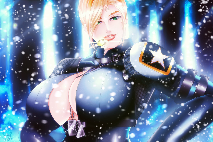 3:2_aspect_ratio, blonde, breasts, cassie_cage, green_eyes, high_resolution, huge_breasts, jassycoco