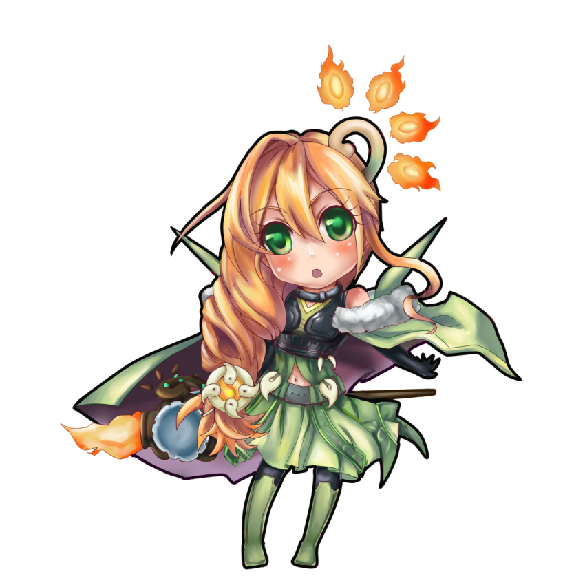 1:1_aspect_ratio, blonde, blush, female, full_body, green_eyes, green_outfit, high_resolution, light_background, long_hair, open_mouth, pixiv_id_5471989, ringlets, ritual_beast_tamer_lara, simple_background, solo, white_background, yuu-gi-ou