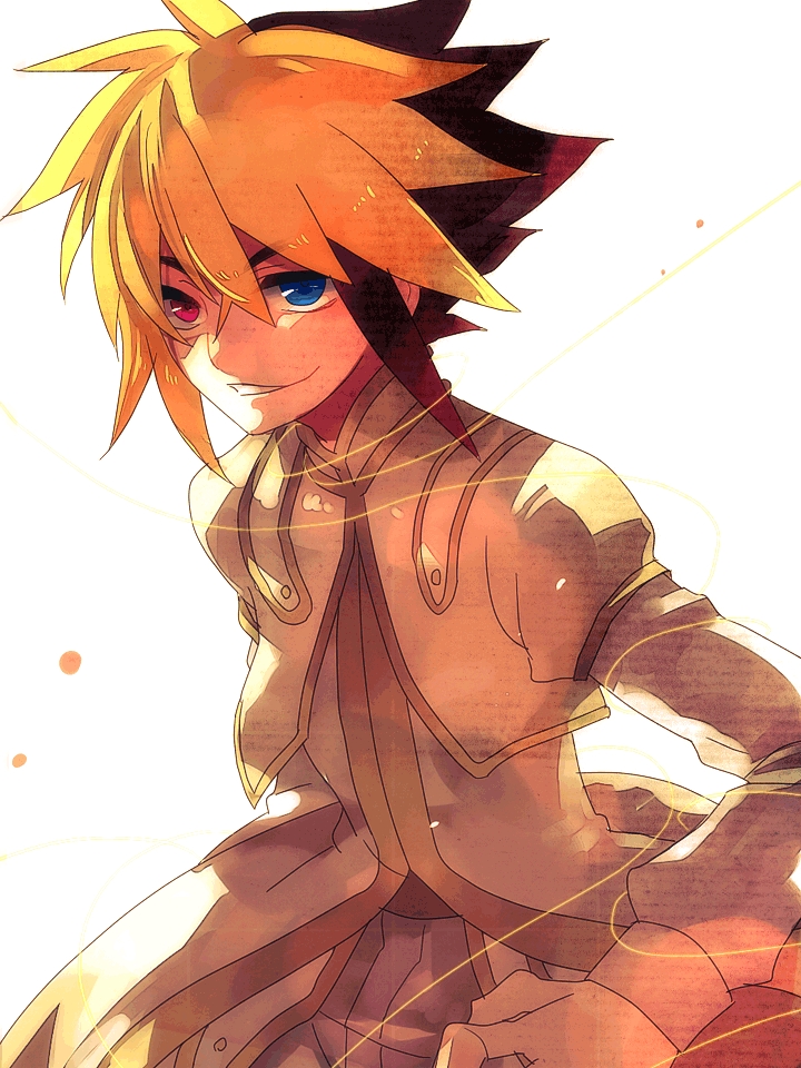 european_clothes, heterochromia, iv_(yu-gi-oh!_zexal), light_background, male, multicolored_hair, pixiv_id_3952993, simple_background, solo, traditional_clothes, tron_family, two-tone_hair, white_background, yu-gi-oh!, yu-gi-oh!_zexal