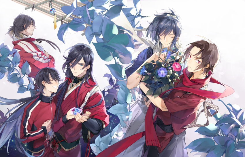 5boys, ^_^, black_hair, blonde_hair, blue_eyes, brown_hair, closed_eyes, crossed_arms
