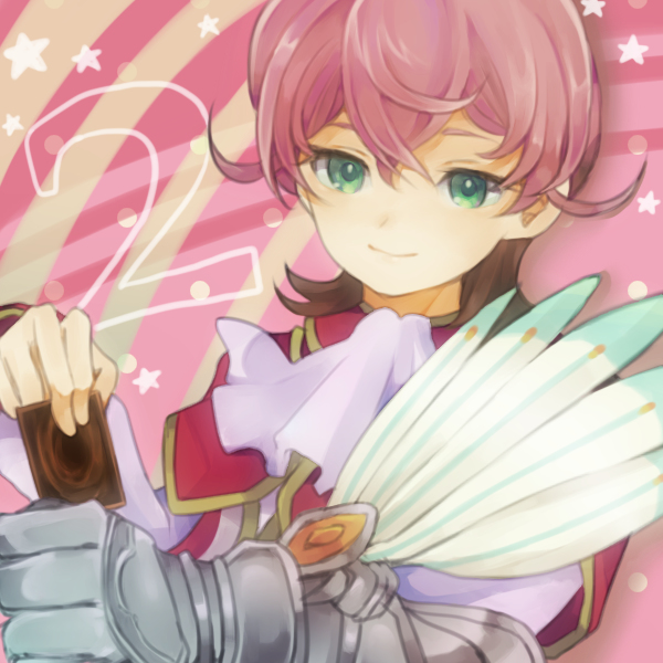 1:1_aspect_ratio, ascot, card, card_(object), duel_disk, european_clothes, green_eyes, holding