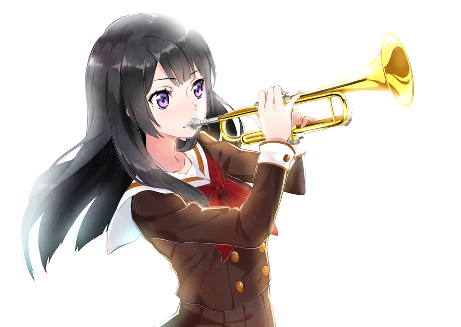 _euphonium, black_hair, instrument, kousaka_reina, long_hair, moochirin, ribbon, school_uniform