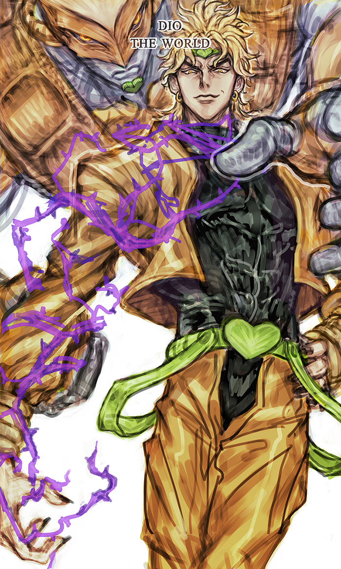 2boys, blonde_hair, character_name, dio_brando, gap_(pdmng), hermit_purple, jojo_no_kimyou_na_bouken, multiple_boys
