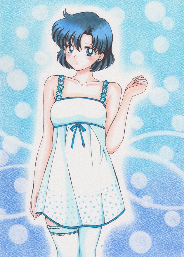 bishoujo_senshi_sailor_moon, blue, blue_background, blue_dress, blue_eyes, blue_hair, dress, earrings