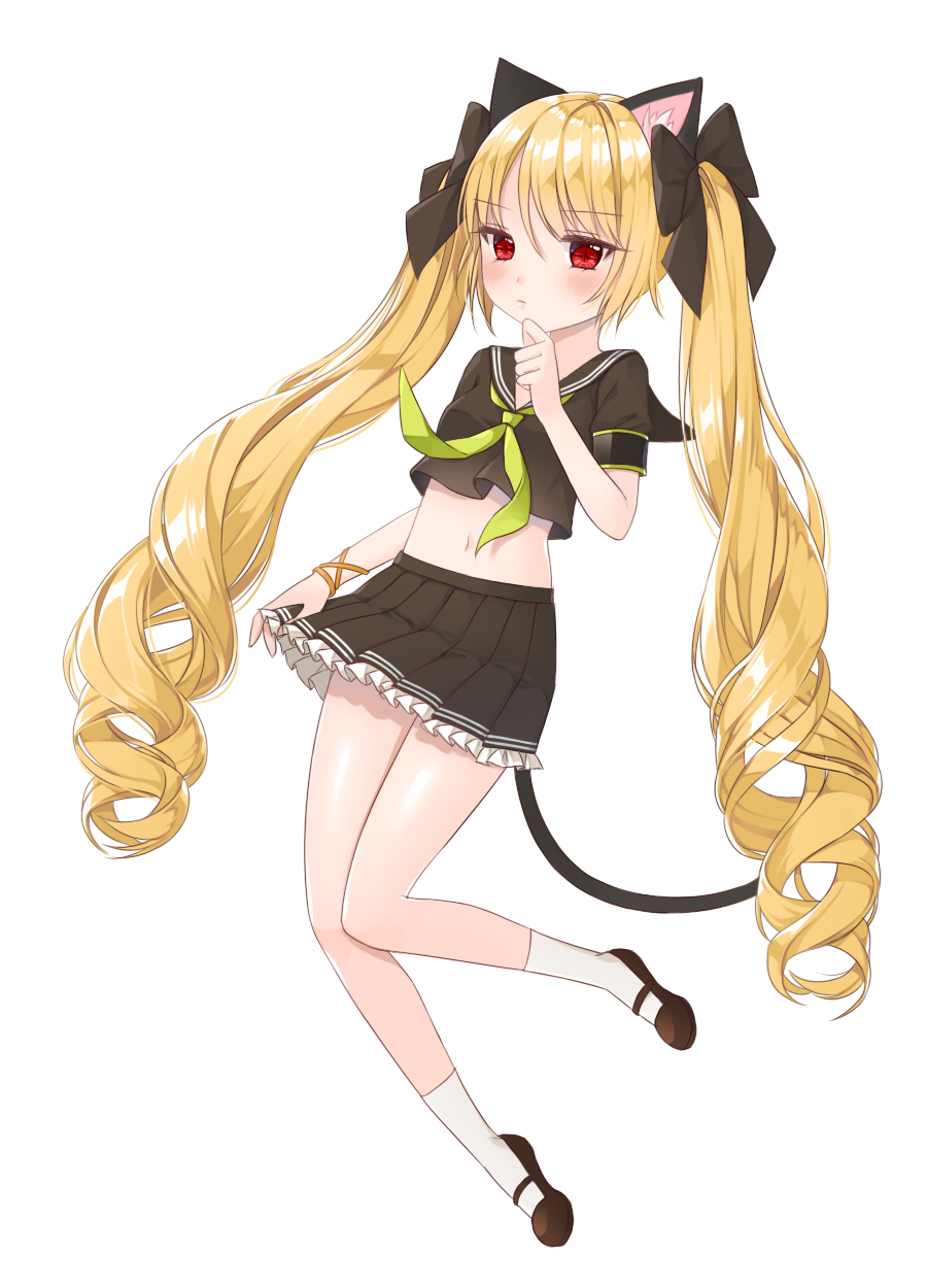 animal_ears, blade_&amp;_soul, blonde_hair, blush, canape_(canape0130), cat_ears, crop_top, curly_hair