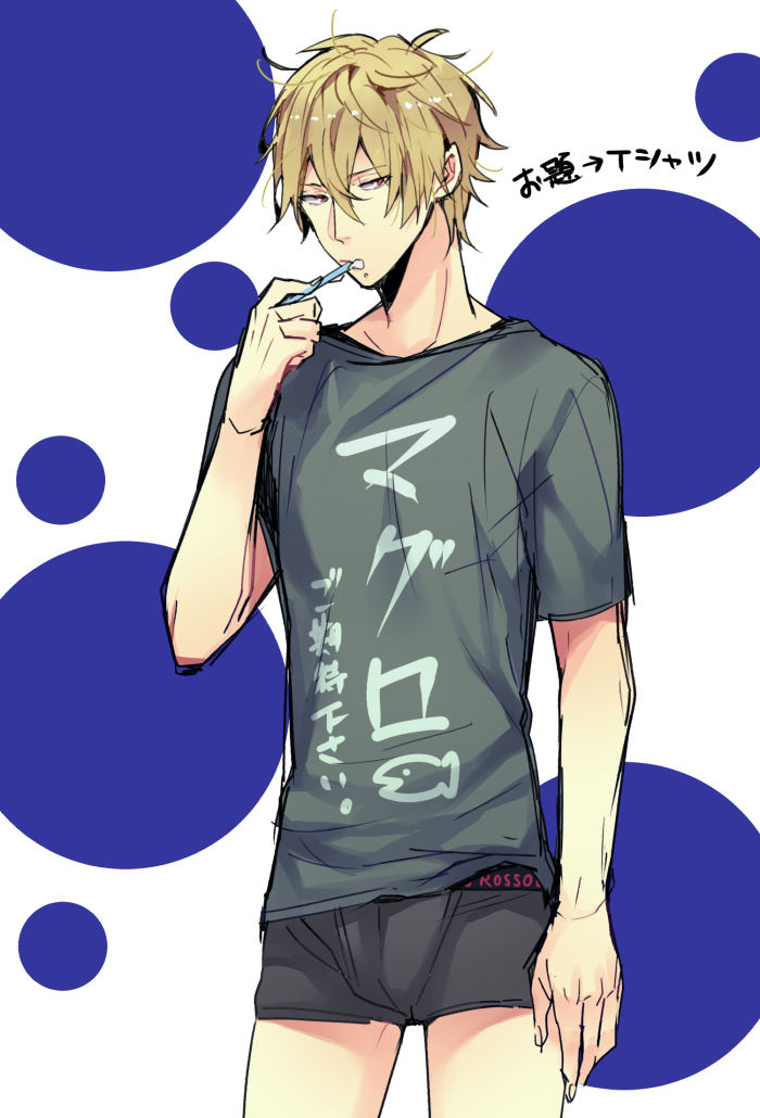 blonde, chonnbo, durarara!!, heiwajima_shizuo, male, short_hair, solo, toothbrush