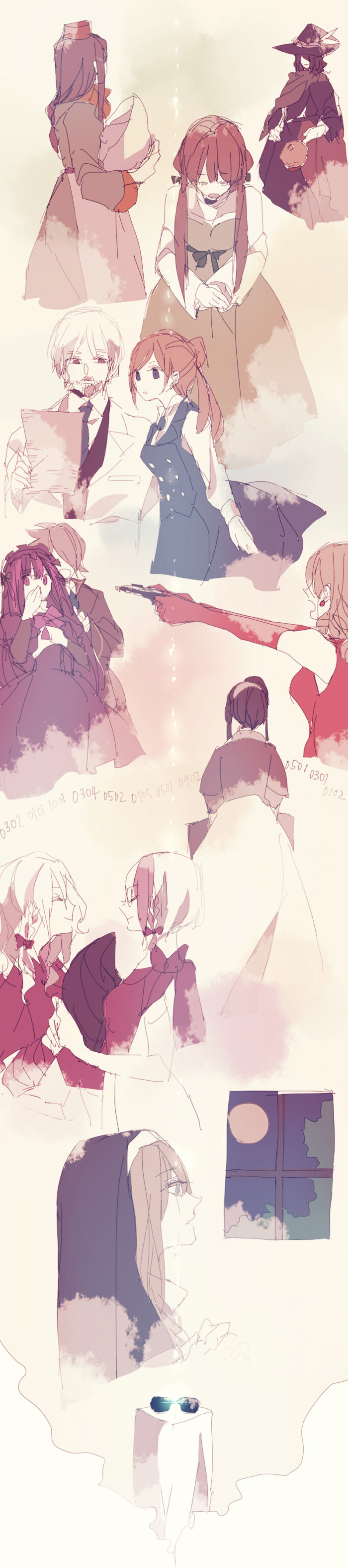 artemisia, black_hair, blonde, blue_eyes, brown_hair, child, cloak, crying