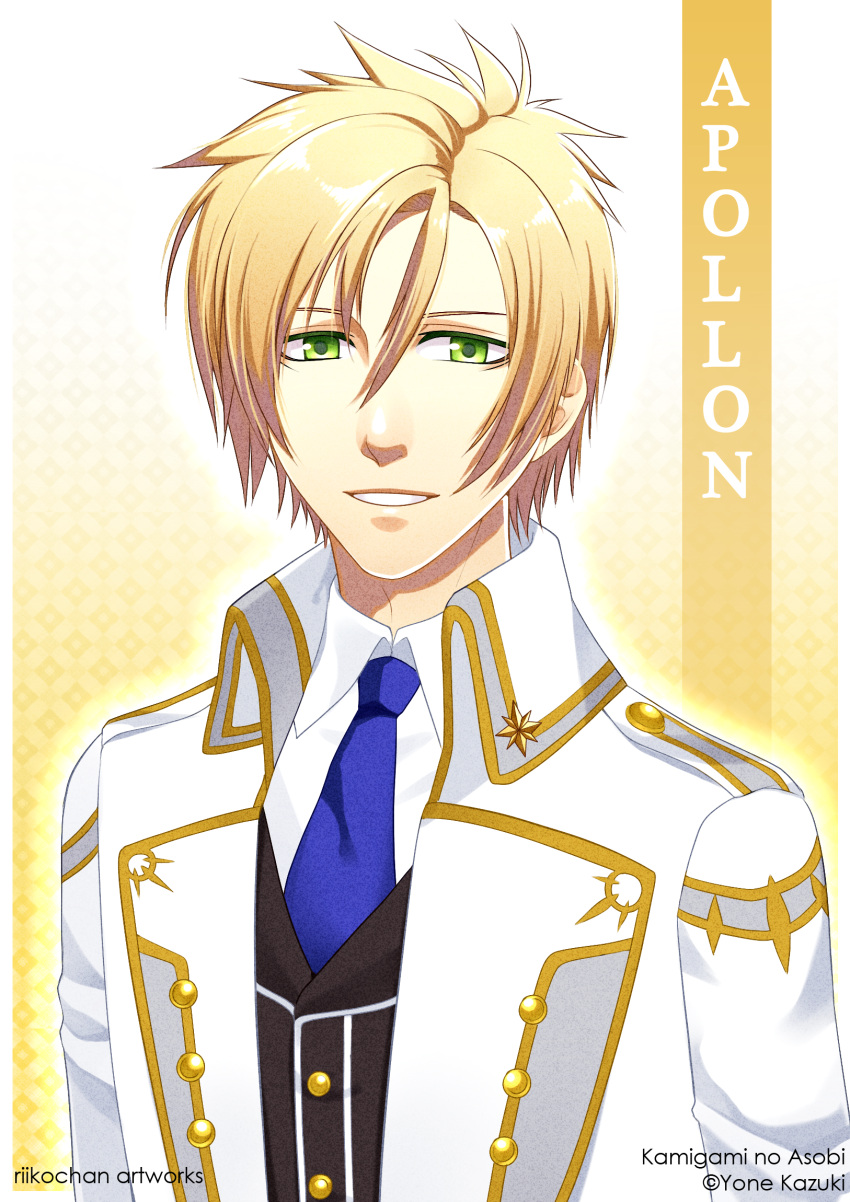 1boy, apollon_agana_belea, blonde_hair, character_name, green_eyes, highres, kamigami_no_asobi, male_focus