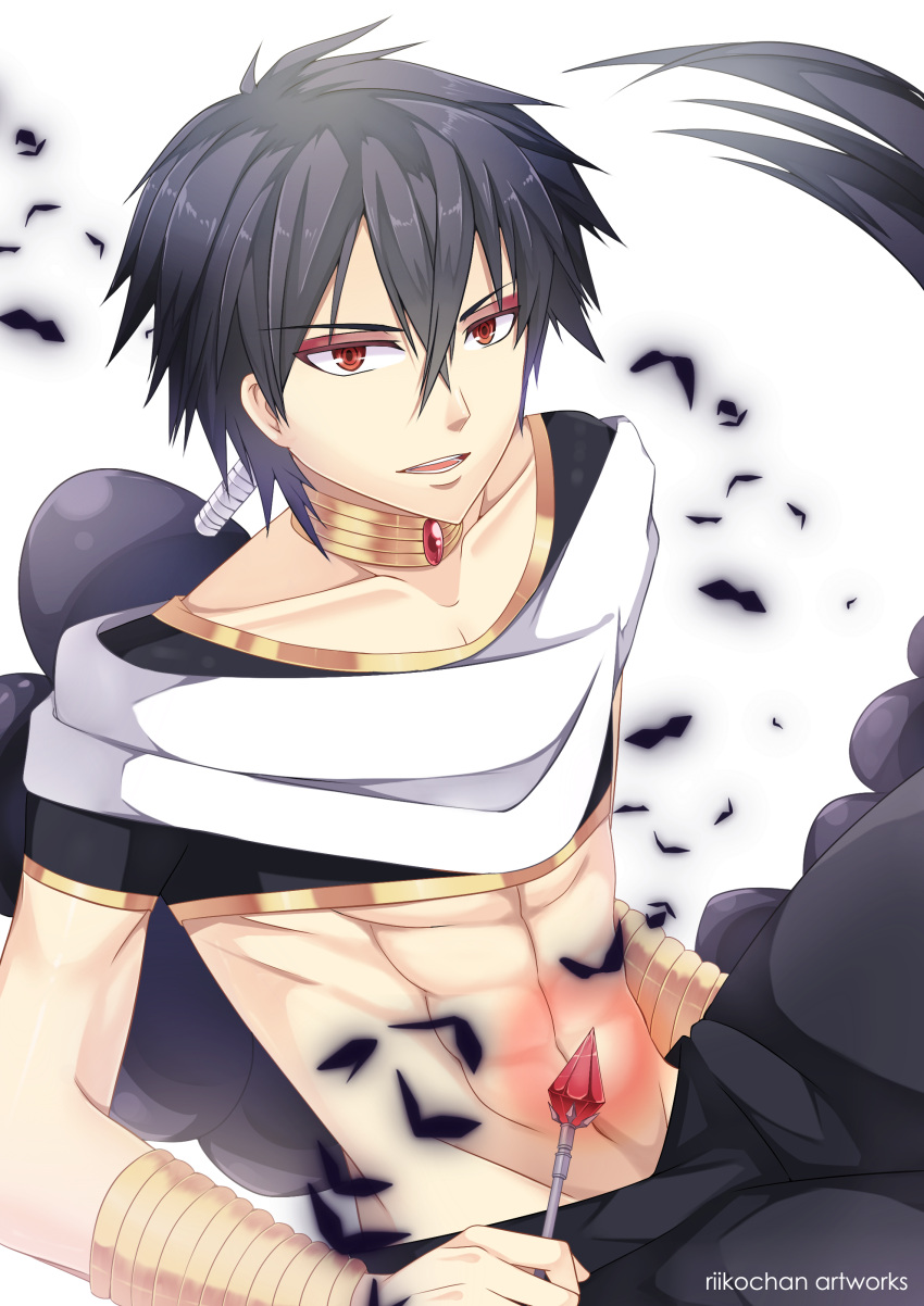 1boy, absurdres, black_hair, braid, happy, highres, jewelry, judal