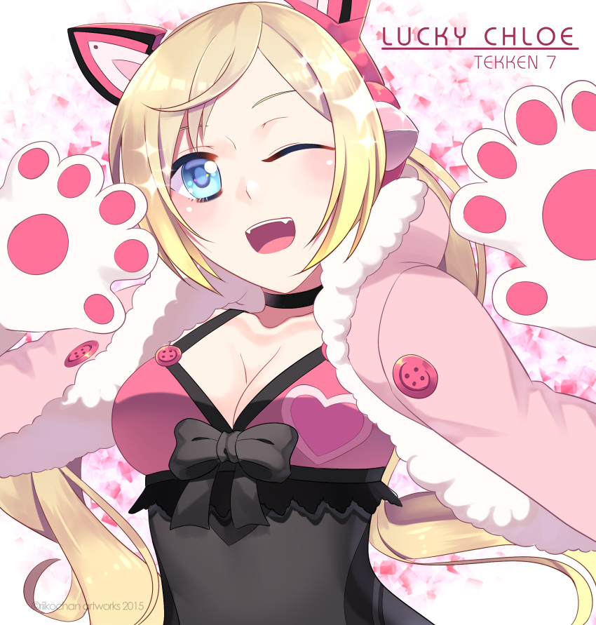 1girl, absurdres, animal_ears, blonde_hair, blue_eyes, breasts, cat_ears, choker