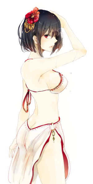 1girl, adapted_costume, bikini, black_hair, breasts, hair_ornament, kantai_collection, kazuhito_(1245ss)