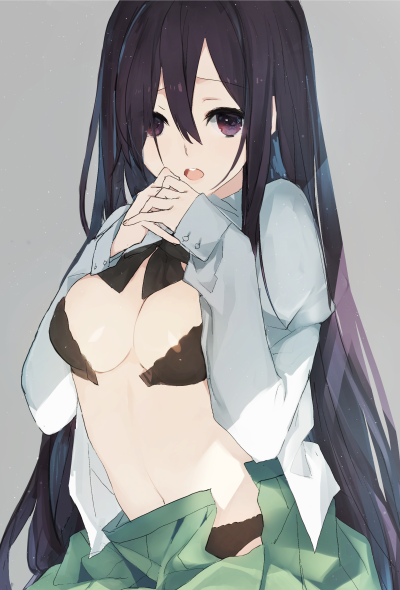 1girl, black_bra, black_panties, bra, breasts, cleavage, green_skirt, ikezawa_hanako