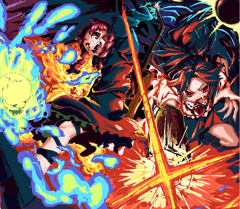 braid, fire, kaenbyou_rin, lain, lain_(artist), oekaki, red_hair, redhead
