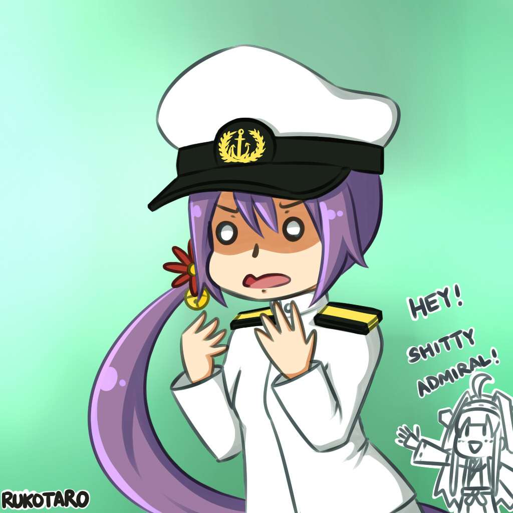 2girls, admiral_(kantai_collection), akebono_(kantai_collection), cosplay, english, female_admiral_(kantai_collection), female_admiral_(kantai_collection)_(cosplay), hat