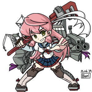 1girl, adjustable_wrench, akashi_(kantai_collection), bael-38, bandana, chibi, green_eyes, hair_ribbon