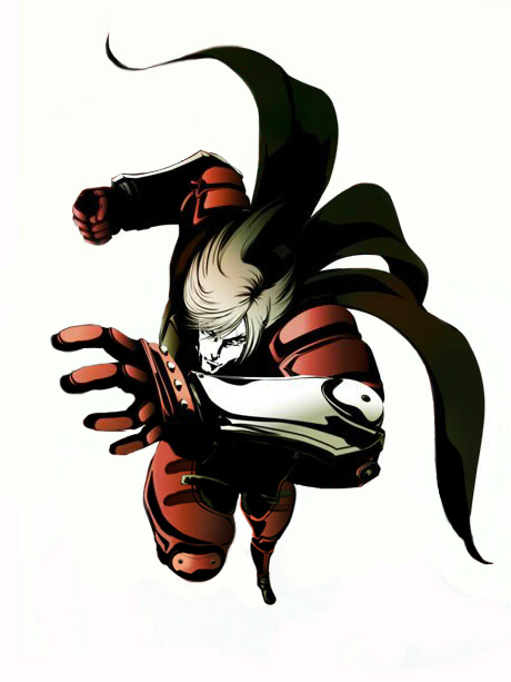 1boy, blonde_hair, bodysuit, cape, clenched_hand, fujisawa_tomio, full_body, incoming_punch