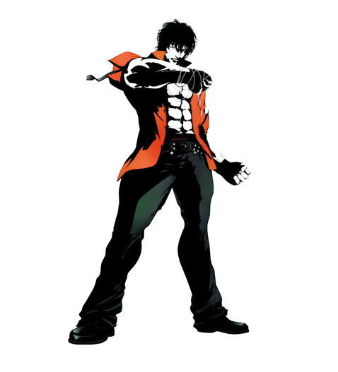 1boy, abs, belt, black_hair, boots, clenched_hands, fingerless_gloves, fujisawa_tomio