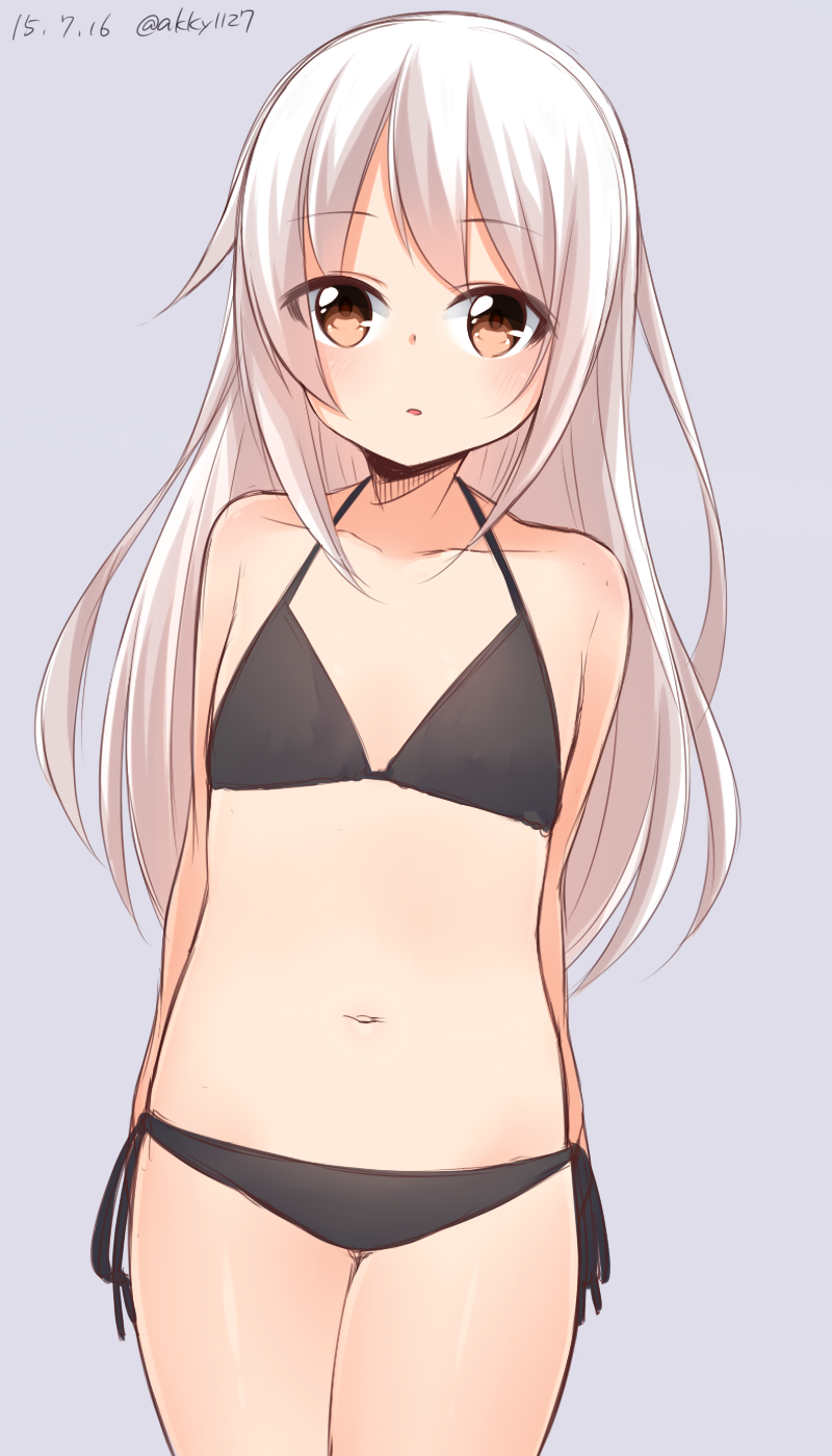 1girl, akky_(akimi1127), bikini, brown_eyes, highres, kantai_collection, kikuzuki_(kantai_collection), long_hair