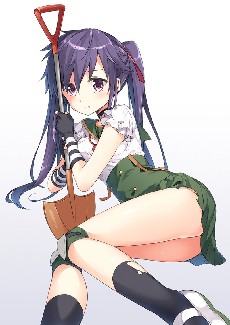 1girl, black_legwear, ebisuzawa_kurumi, fingerless_gloves, gakkou_gurashi!, gloves, jpeg_artifacts, long_hair