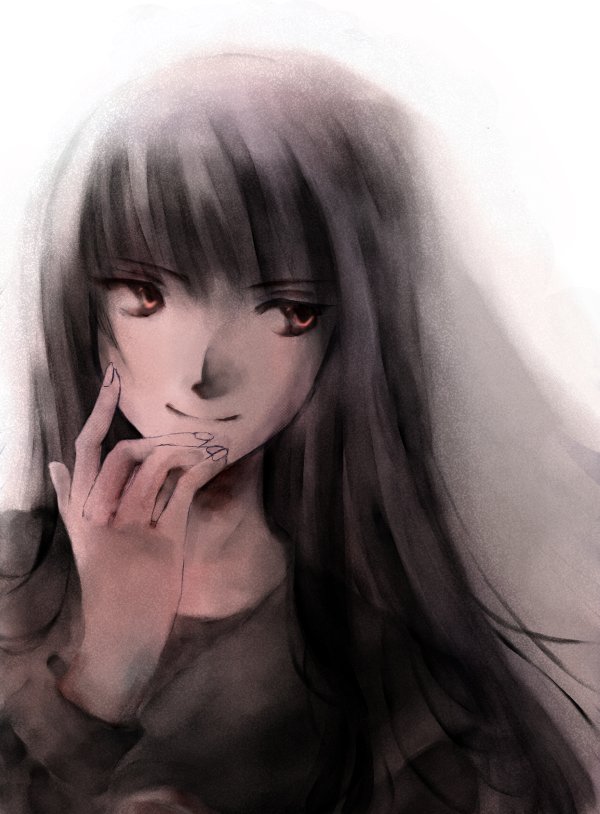 1girl, black_hair, hagoromo_gitsune, long_hair, long_sleeves, nurarihyon_no_mago, red_eyes, rin_(pixiv_659044)