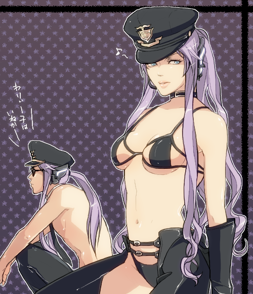 bikini, gakuko, genderswap, hat, hxaxcxk, kamui_gakupo, peaked_cap, ponytail, purple_eyes, purple_hair, swimsuit, thigh-highs, thighhighs, violet_eyes, vocaloid