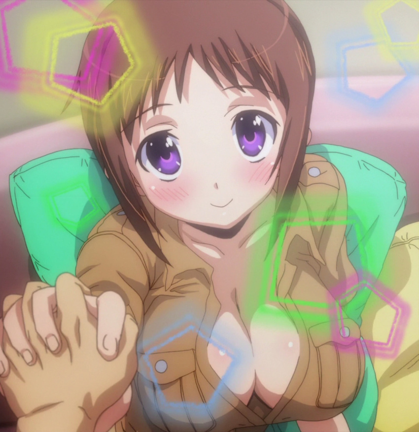 1girl, blush, breasts, brown_hair, cleavage, highres, holding_hands, okusama_ga_seito_kaichou!