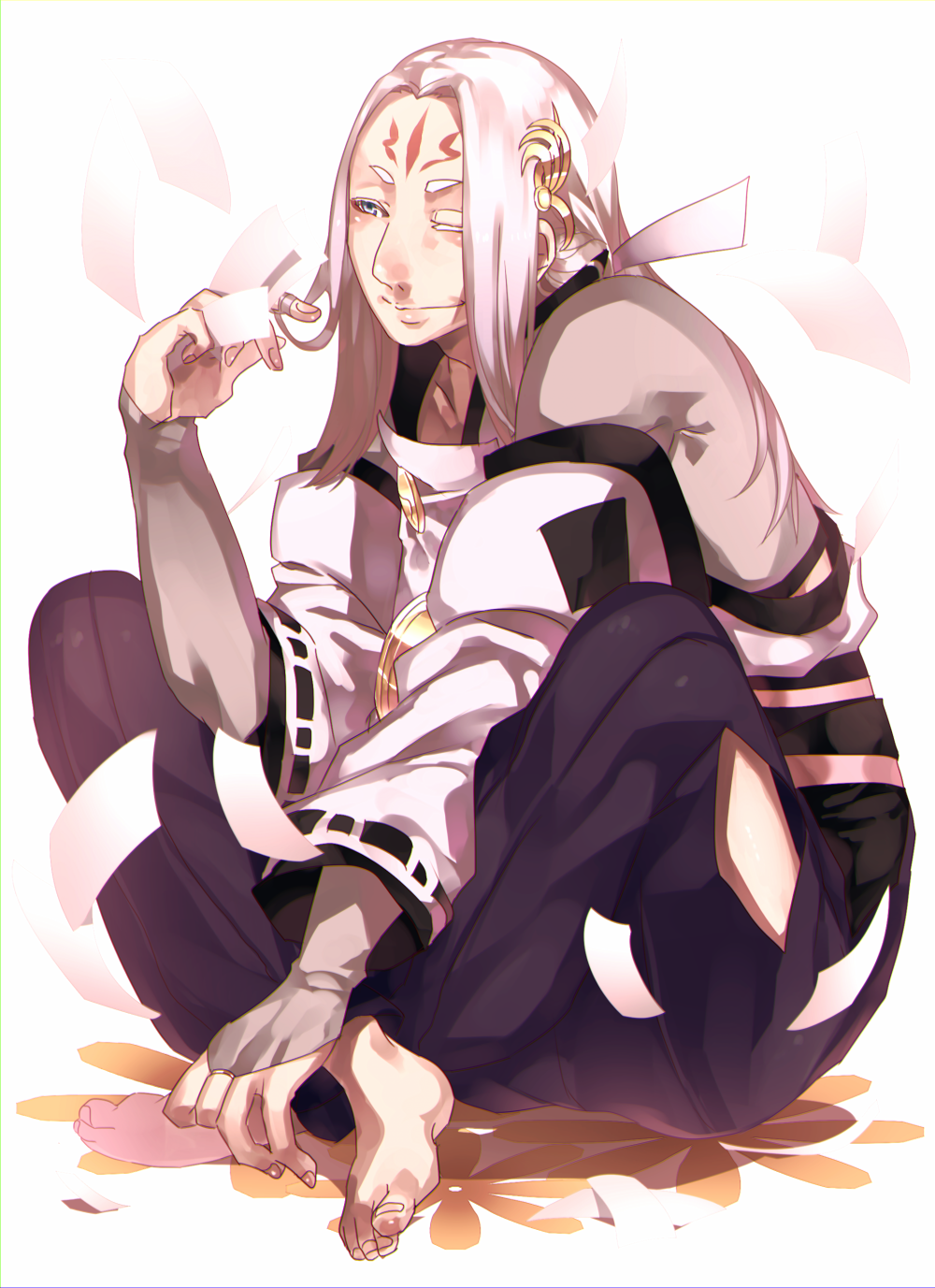 1boy, barefoot, fire_emblem, fire_emblem_if, highres, izana_(fire_emblem_if), long_hair, one_eye_closed