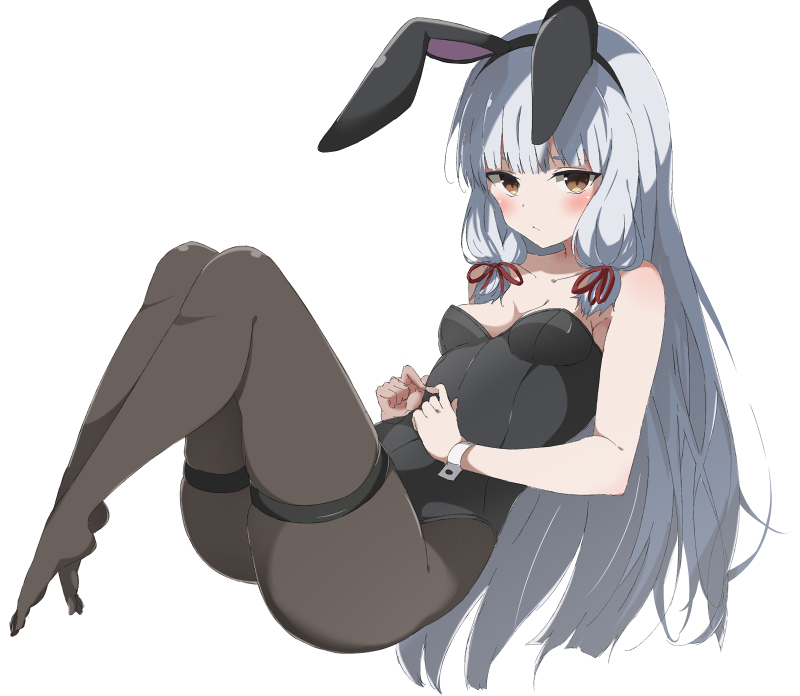 1girl, :<, animal_ears, bangs, black_legwear, blue_hair, blunt_bangs, blush
