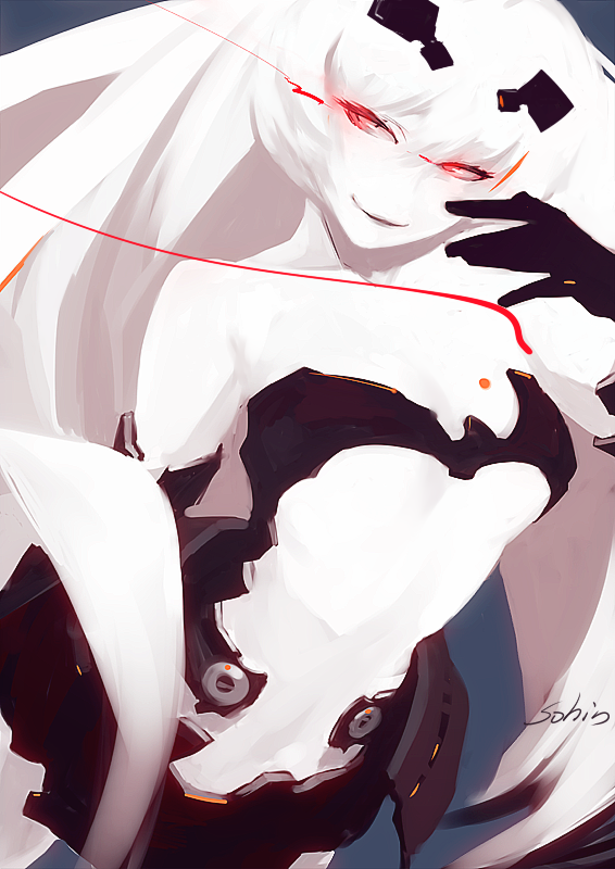 kantai_collection, pale_skin, red_eyes, shinkaisei-kan, so_shina, southern_ocean_war_oni, white_hair