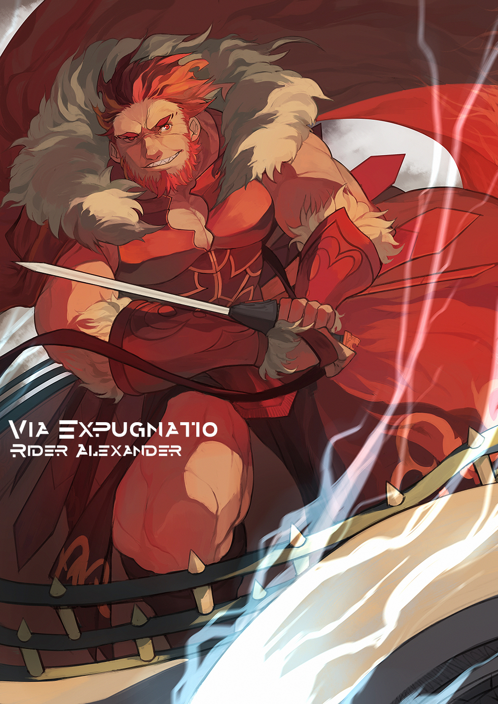 1boy, armor, beard, cape, chariot, facial_hair, fate/zero, fate_(series)