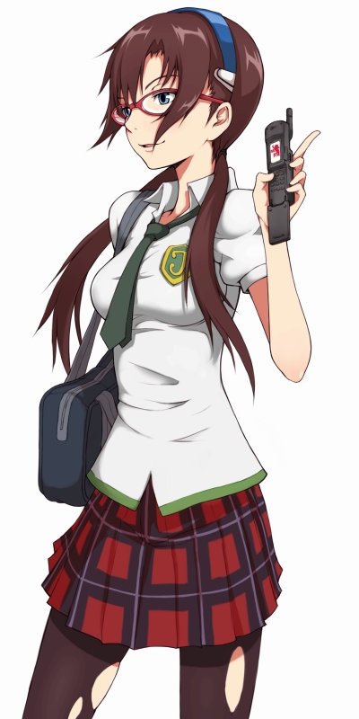glasses, ina_(gokihoihoi), ina_(pixiv6911), makinami_mari_illustrious, neon_genesis_evangelion, pantyhose, phone, plaid