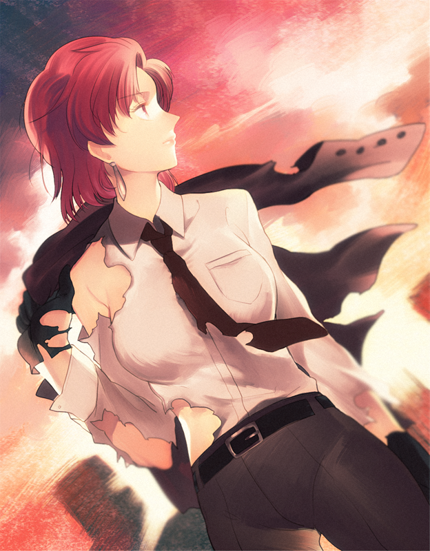 1girl, bazett_fraga_mcremitz, dress_shirt, fate/hollow_ataraxia, fate_(series), female, mole, naoko_(juvenile)