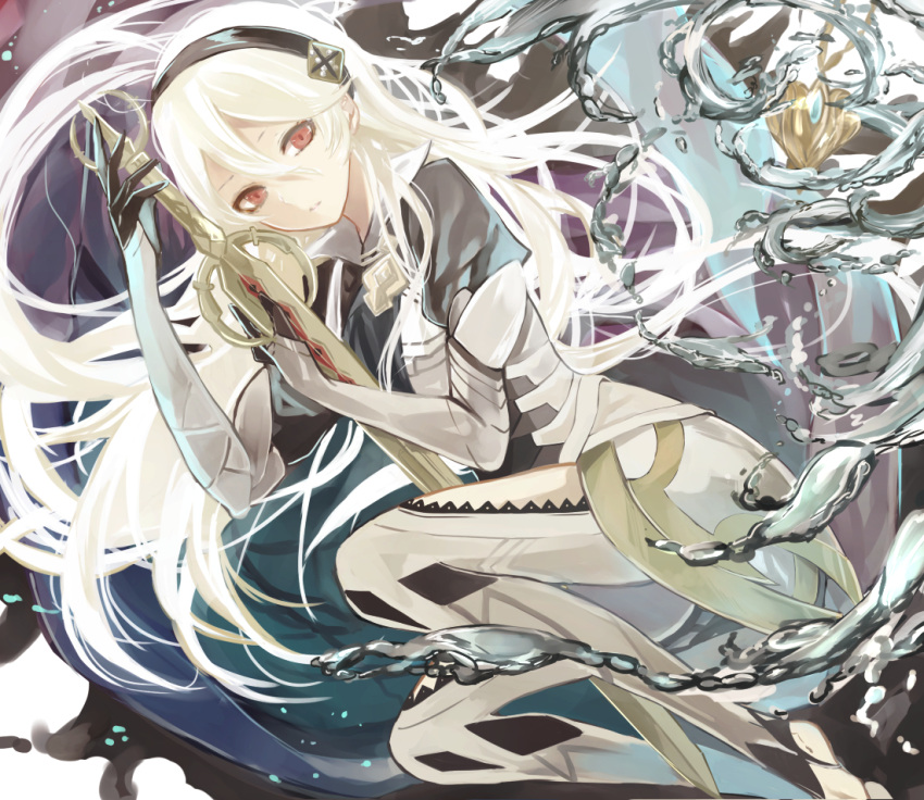 1girl, fire_emblem_if, gauntlets, hairband, long_hair, looking_at_viewer, my_unit_(fire_emblem_if), parted_lips