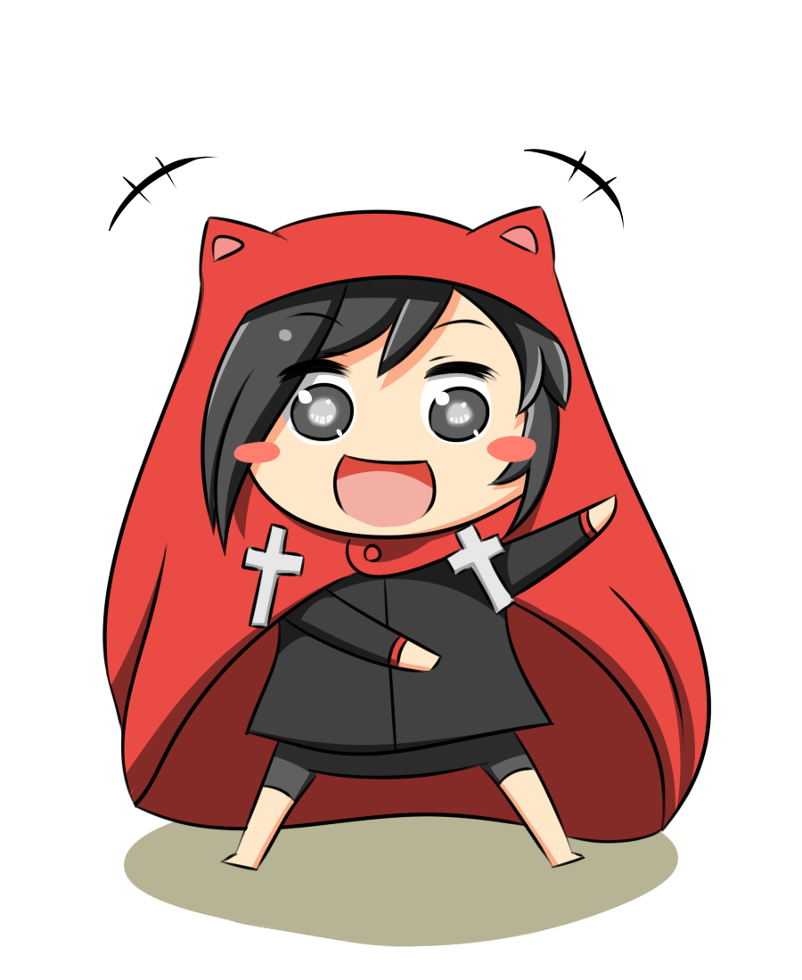 1girl, black_hair, blush_stickers, cross, crossover, himouto!_umaru-chan, lunarisaileron, ruby_rose