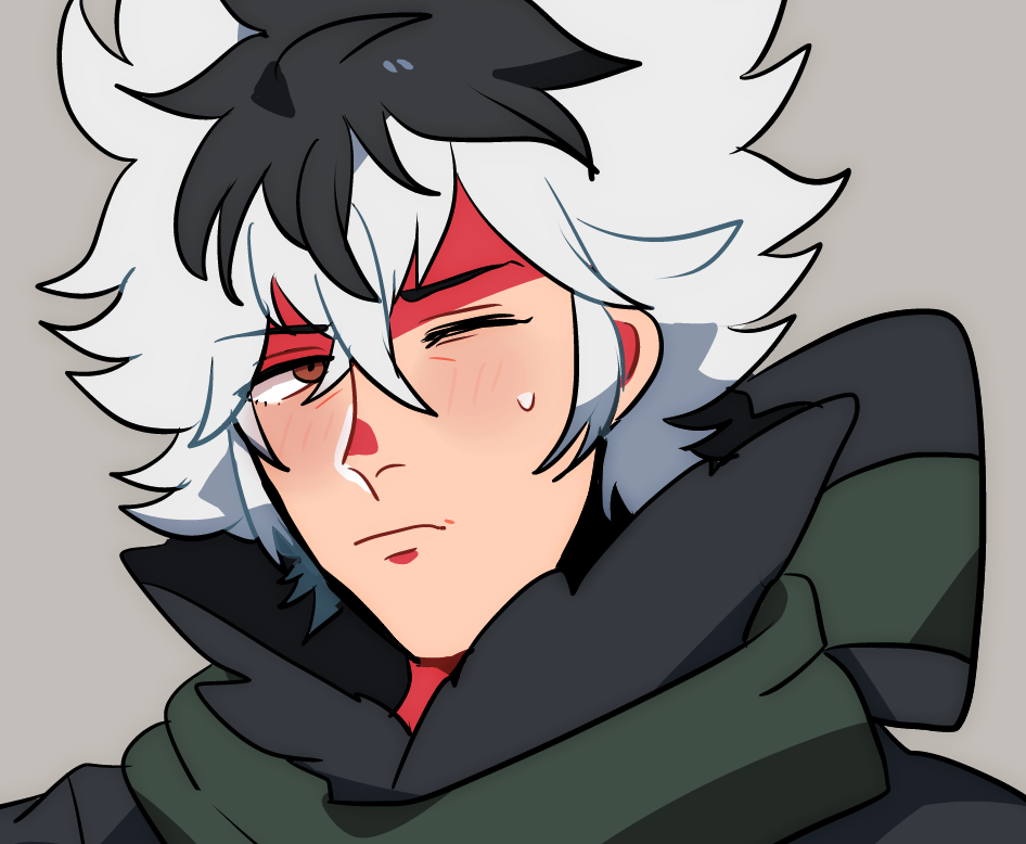 1boy, asura_(fire_emblem_if), black_hair, blush, fire_emblem, fire_emblem_if, multicolored_hair, one_eye_closed