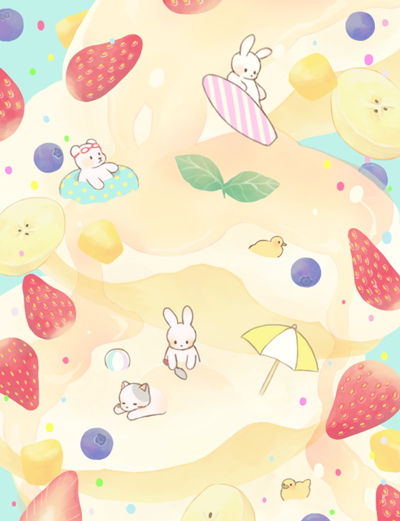 beach_umbrella, bear, bird, blue_background, blueberry, cat, food, fruit