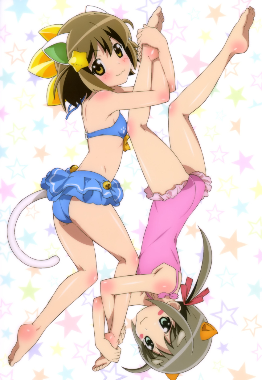 2girls, :3, absurdres, animal_ears, bikini, blush, blush_stickers, brown_eyes