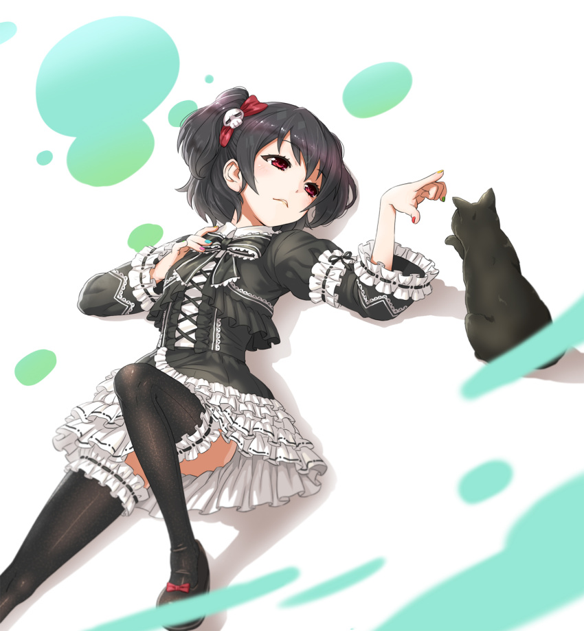 1girl, cat, chou_denji_mayuge, frills, gothic_lolita, highres, lolita_fashion, short_hair