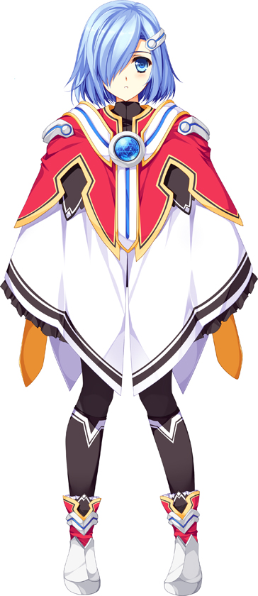 1girl, blue_eyes, blue_hair, cape, full_body, gem, hair_ornament, hair_over_one_eye