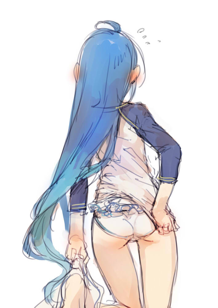 1girl, ass, back, blue_hair, branch_(blackrabbits), from_behind, kantai_collection, long_hair