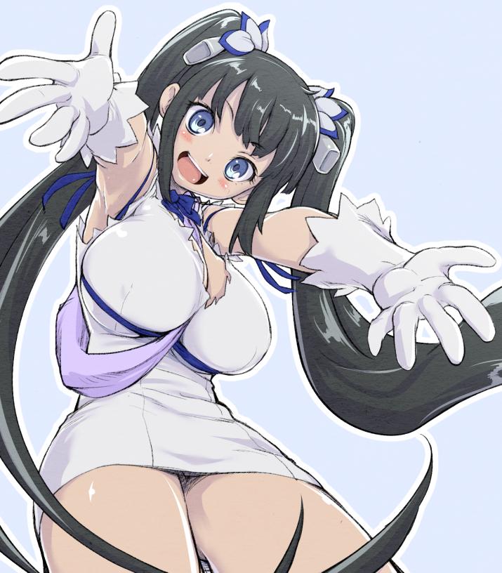 1girl, :d, black_hair, blue_background, blue_bow, blue_eyes, blue_ribbon, bow