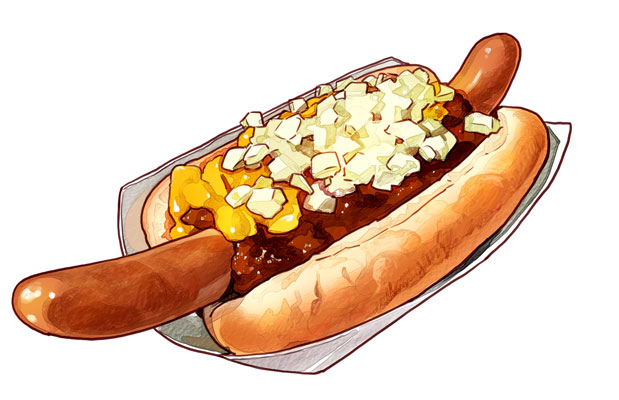 cheese, chili, food, hot_dog, momiji_mao, no_humans, original, simple_background